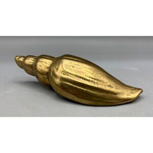 Vtg Solid Brass Gold Tone Conch Sea Shell Paperweight Decor Piece Coastal Beach